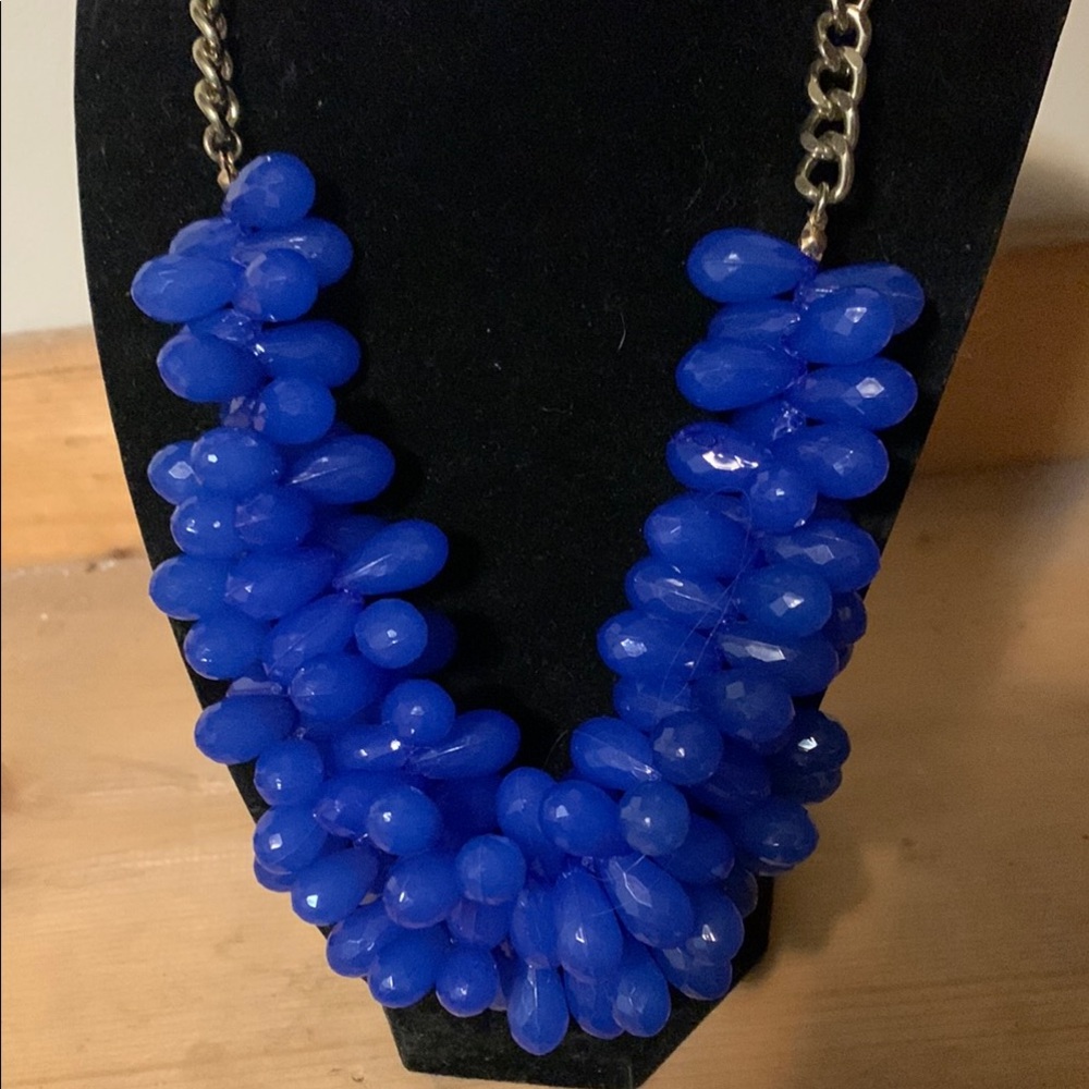 Bold Blue Clustered Bead Necklace